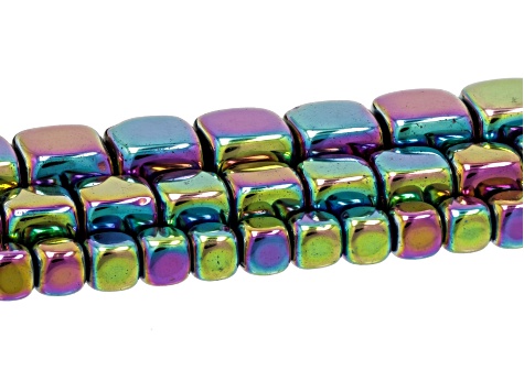 Multi-color Hematine Rounded Cube Bead Strand Set of 15