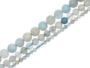 Aquamarine and Multi-color Beryl  Strand Set of 3 in appx 4,6, & 8mm Bead Size