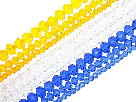 Multi-Color Faceted Chinese Crystal Rondelle Bead Strand Set of 30 in appx 4mm, 6mm, 8mm