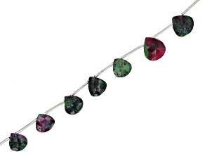 Ruby in Zoisite Faceted Fan Shaped Bead appx 9-12mm appx 16" Strand