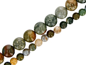 Mulitcolor Agate appx 6mm and Jasper appx 10mm Round Strand Set of 2 appx 15" Length