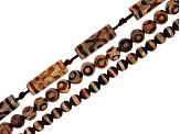 DZI Inspired Agate Round And Cylinder Bead Strand Set of 3 appx 13-16"