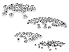 Silver Plated Brass Faceted Round Beads in 4 Sizes 150 Beads Total