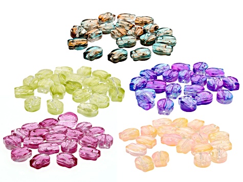 Glass Tulip Flat Beads Set of Assorted Colors Appx 100 Pieces Total