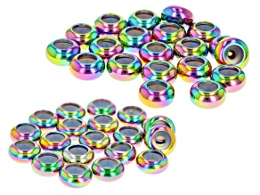Silicone Slider Bead Kit in Rainbow Titanium over Stainless Steel 2 Sizes Appx 40 Pieces Total