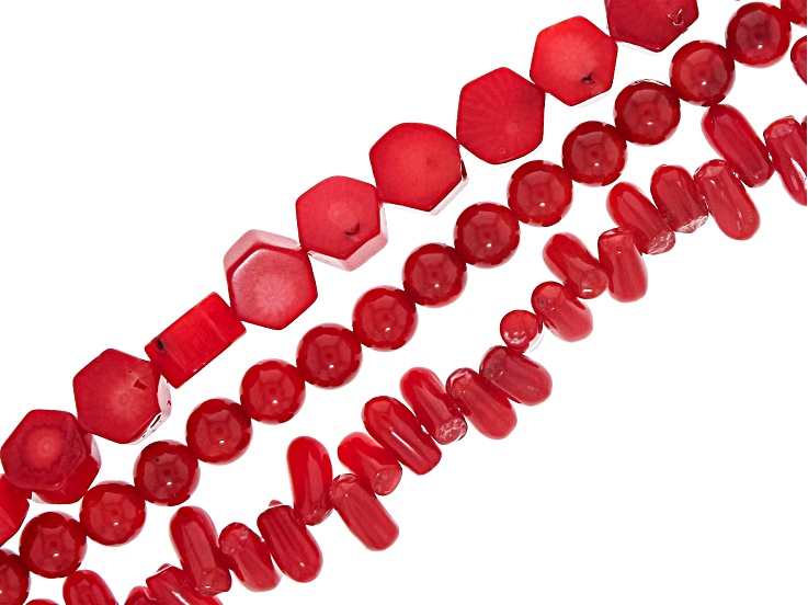 8mm Smooth Round, Red Coral Bamboo Beads (16 Strand)