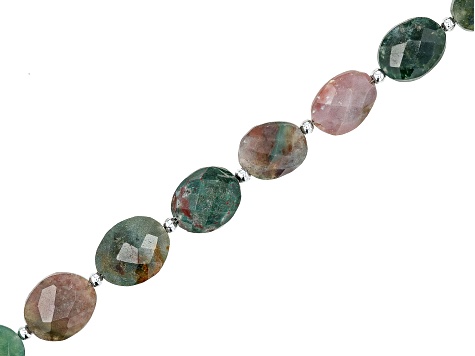 Moss Agate, Multicolor Agate, and Bloodstone 19x7-14x10mm Faceted Oval Bead Strand