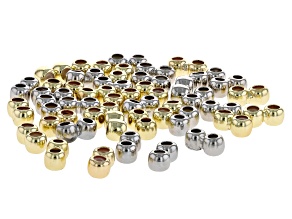 Double 4mm Silicone Slider Beads in Gold & Silver Tone Over Brass 40 Pieces, Total Length 8mm