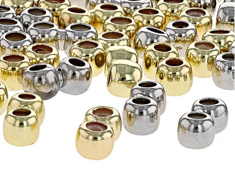 Double 4mm Silicone Slider Beads in Gold & Silver Tone Over Brass 40 Pieces, Total Length 8mm