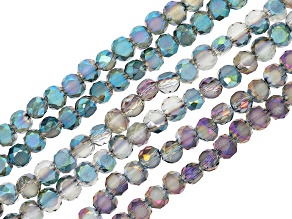 Glass Dome Shape Faceted Bead Strand Set of 6 Appx 6mm in Light Blue, Purple, & Clear Appx 22-23"