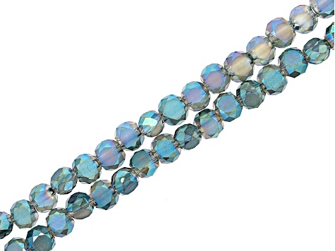 Glass Dome Shape Faceted Bead Strand Set of 6 Appx 6mm in Light Blue, Purple, & Clear Appx 22-23"