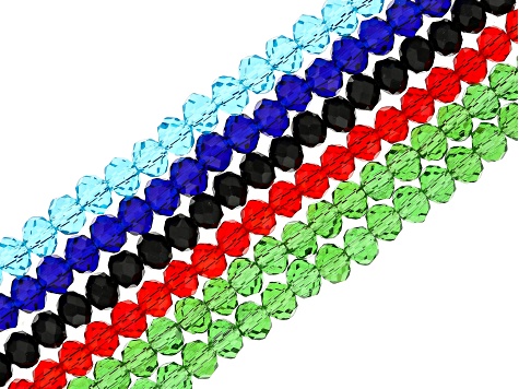 Chinese Crystal Glass Faceted Bead Strand Set of 20 in 10 Assorted Colors Appx 6x4mm Appx 15.5-16"
