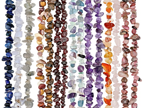 Multi-Gemstone Chip Endless Bead Appx 3-14mm Strand Set of 15 Appx 32-34" Length