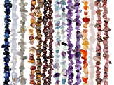 Multi-Gemstone Chip Endless Bead Appx 3-14mm Strand Set of 15 Appx 32-34" Length