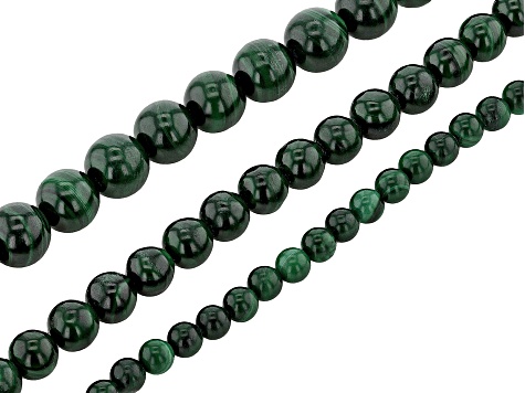 Malachite 4-6-8mm Round Bead Strand Set of 3 Appx 14-16" in Length each