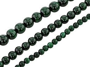 Malachite 4-6-8mm Round Bead Strand Set of 3 Appx 14-16" in Length each