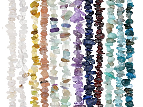 Multi Gemstone Chip Endless Bead Appx 4-7mm Strand Set of 12 Appx 30"