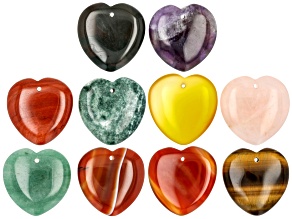 Heart Shaped Multi Gemstone appx 35mm Focal Pendant Set of 10