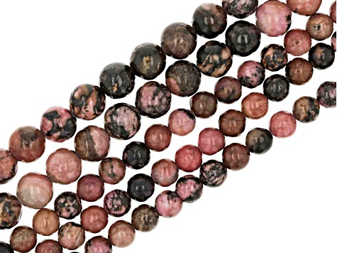 Rhodonite and Rhodonite in Quartz 6mm and 8mm Bead Strand Set of 5 appx 14-15"