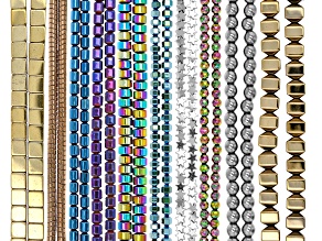 Multi-Color Hematine in Assorted Shapes Bead Strand Set of 20 appx 15-16"