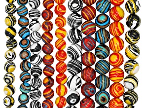 Rainbow Calsilica Round Bead Strand Set of 10