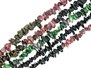 Endless Chips Strands Set of 5 Including Ruby in Zoisite, Black Tourmaline, & Multi-Color Tourmaline