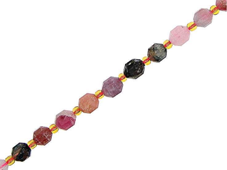 Natural Multicolor Green Pink Tourmaline 6mm Prism Gemstone Beads