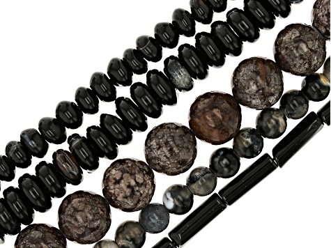 1 lb. Mixed Black, Brown, Grey Tones Bead Strands in Assorted Shapes, colors, and Sizes
