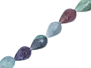 Multi-Color Fluorite 18x25mm Faceted Drop Shape Bead Strand Approximately 15-16" in Length