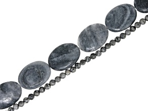Picasso Onyx Marble and Black Web Calcite Bead Strand Set of 2