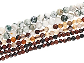 Moss Agate, Obsidian, and Agate Round Bead Strand Set of 6