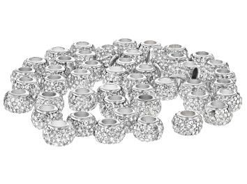 Picture of Silver Tone 11x7mm Bead with White Crystal Accent Set of 50 Pieces