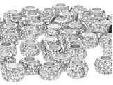 Silver Tone 11x7mm Bead with White Crystal Accent Set of 50 Pieces