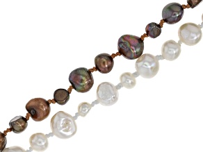 White and Bronze Cultured Freshwater Pearl Endless Strand Set of 2