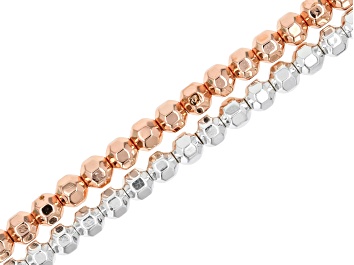 Picture of Rose Gold Plated and White Silver Plated Hematine 4mm Football Shaped Bead Strand Set of 2