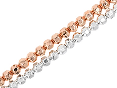 Rose Gold Plated and White Silver Plated Hematine 4mm Football Shaped Bead Strand Set of 2