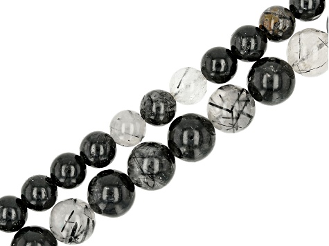 Tourmalinated Quartz 6mm & 8mm Round Bead Strand Set of 2 Approximately 14-15" in Length