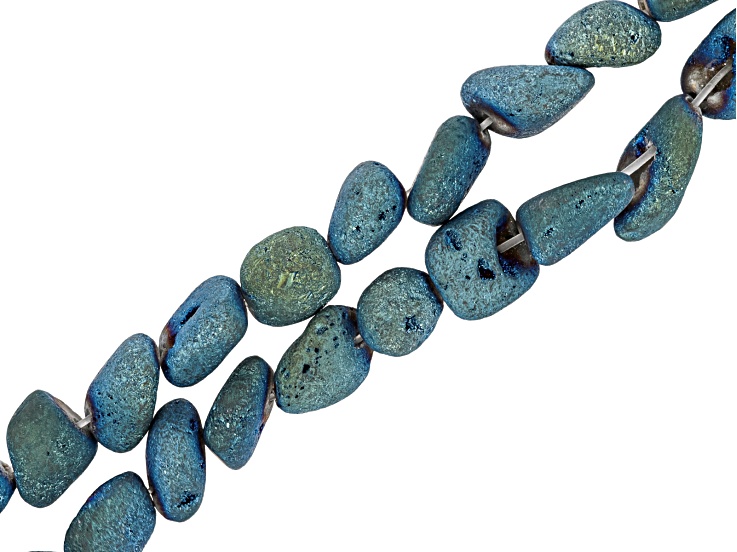 Blue Druzy Quartz 10-12mm Nugget Bead Strand Approximately 15" in Length Set of 2