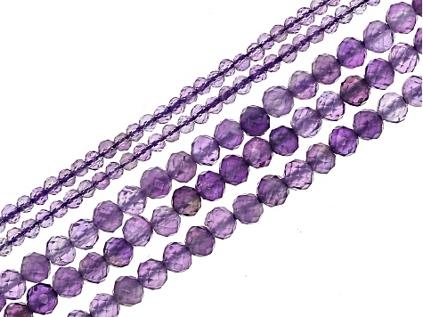 Amethyst 2mm & 3mm Faceted Round Bead Strand Set of 5