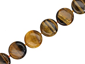 Tiger's Eye 25mm Coin Bead Strand Approximately 14-15" in Length
