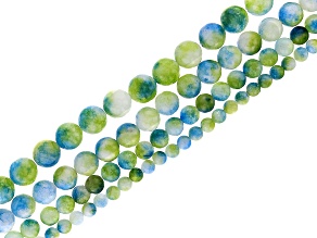 Blue & Green Marbled Quartz 6mm, 8mm, 10mm, & 12mm Round Bead Strand Set of 4