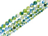 Blue & Green Marbled Quartz 6mm, 8mm, 10mm, & 12mm Round Bead Strand Set of 4