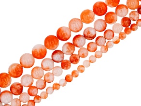Orange Creamsicle Quartz 6mm, 8mm, 10mm, & 12mm Round Bead Strand Set of 4