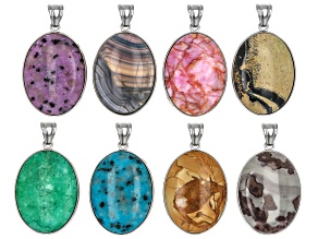 Multi-Stone 30x40mm Oval Pendant Set of 8