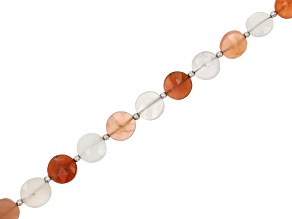 Peach, White, & Orange Moonstone 8-10mm Faceted Coin Bead Strand Approximately 16" in Length