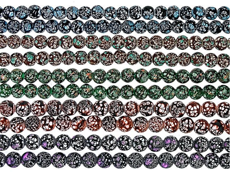 Multicolor 8mm Speckled Glass Bead Strand Approximately 15-16" in Length Set of 10