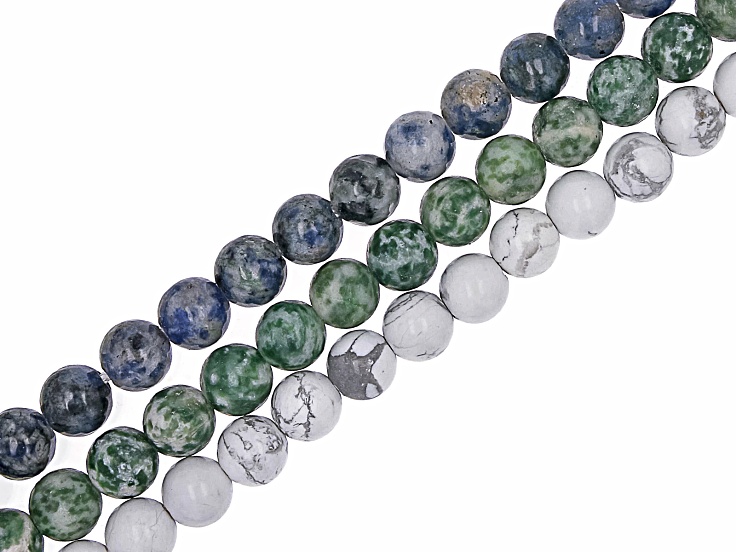 Sodalite, Green Jasper, & White Magnesite 8.5mm Bead Strand with a
