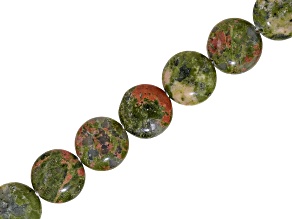 Unakite 16mm Coin Bead Strand Approximately 14-15" in Length