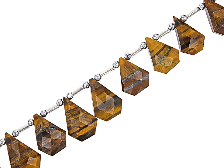 Tiger's Eye Faceted 18x12-25x14mm Diamond Shaped Bead Strand Approximately 16" in Length