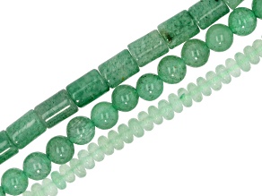 Green Aventurine Round, Tube, & Rondelle Bead Strand Set of 3